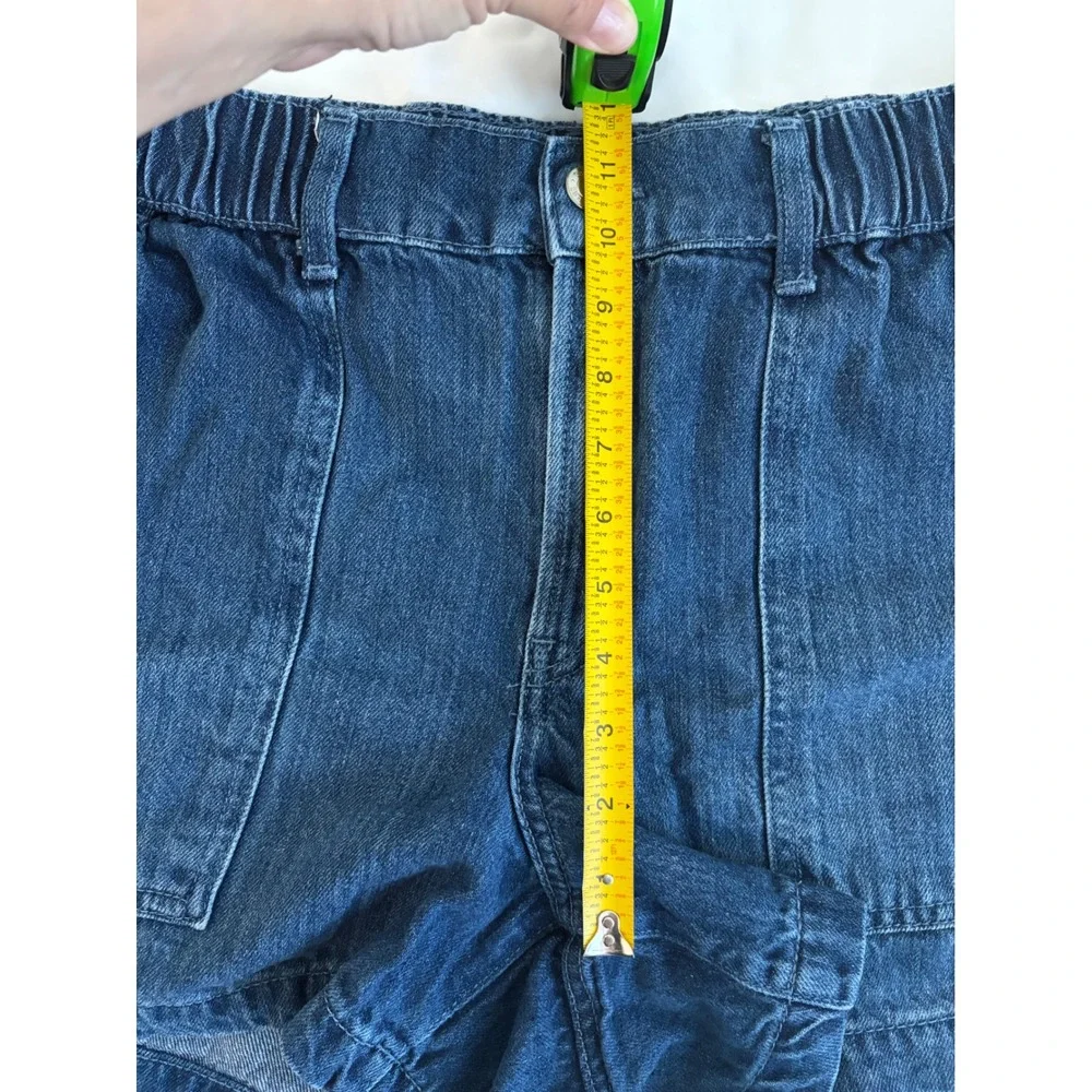 Gap Denim Womens High Rise Utility Shorts Blue Elastic Waist Cotton Lyocell L
